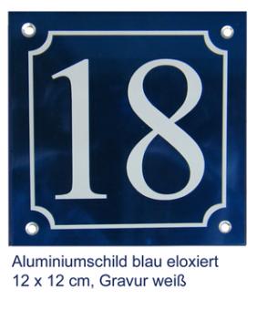 Hausnummer Alu blau 18 x 12 cm 
